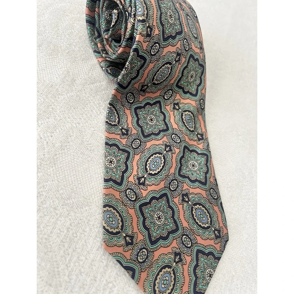 VTG POLO RALPH LAUREN 100% Silk Mens Neck Tie Pink Blue MADE IN USA 58